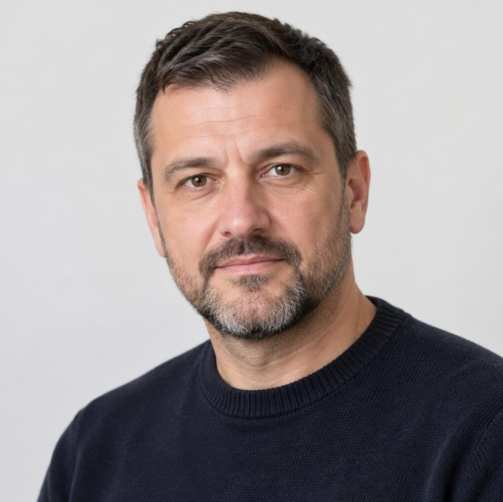 Studio portrait of a middle aged Croatian man with beard