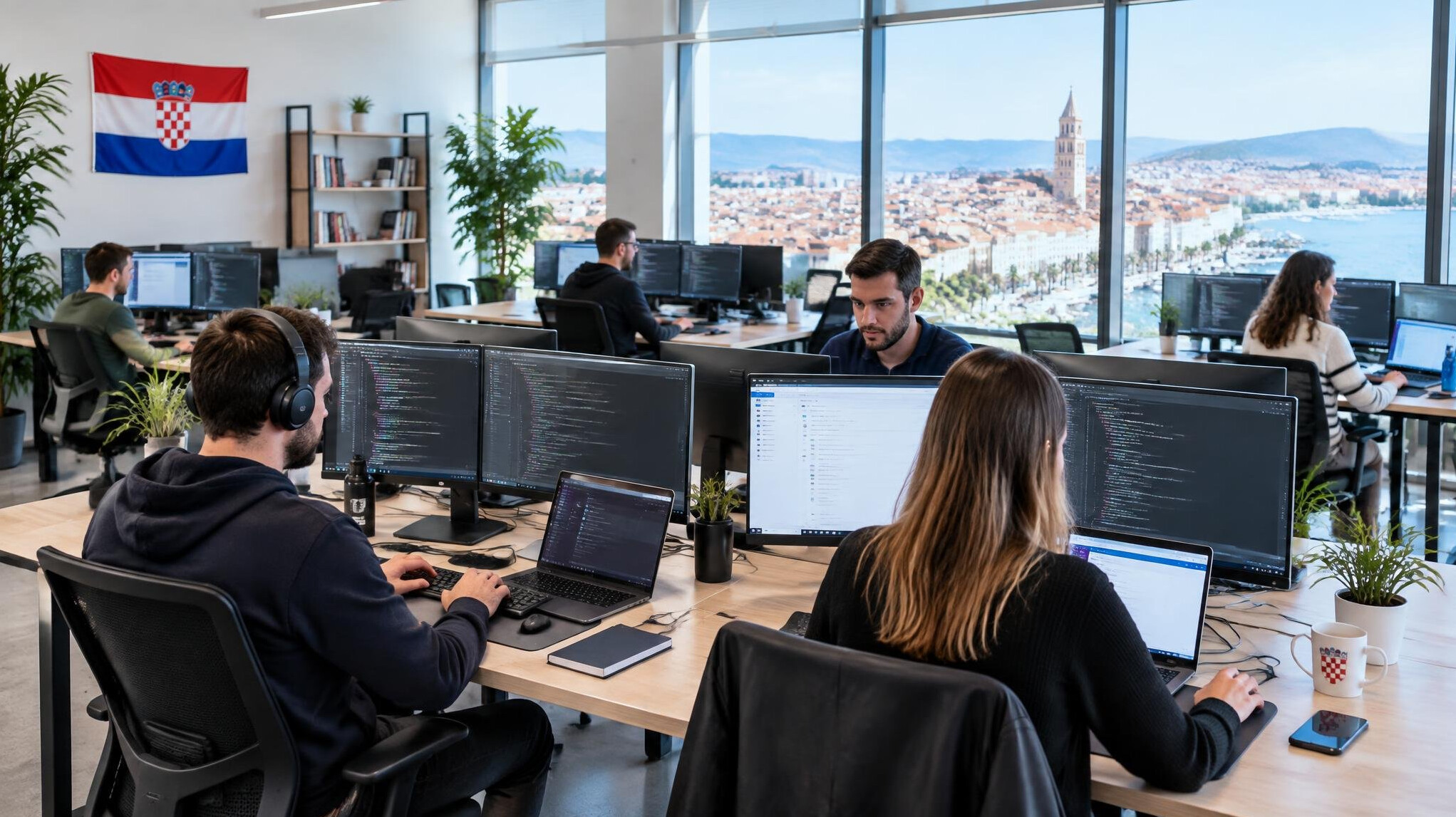 Open plan office with developers working at desks